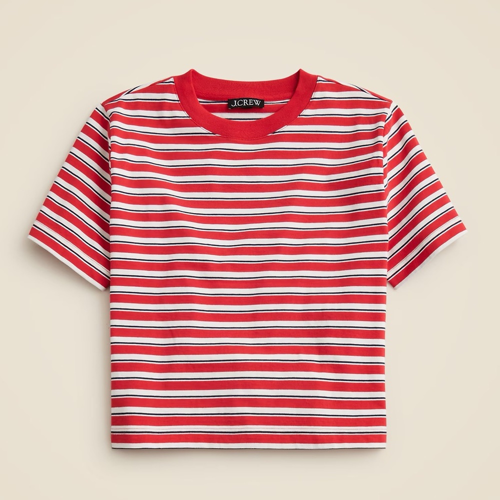 J. Crew Relaxed premium-weight cropped T-shirt in stripe XXS NET